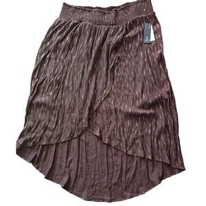 AGB Maxi Skirt Size 1X Asymmetric Tulip Smock Waist Gauze Metallic Gold Streaks